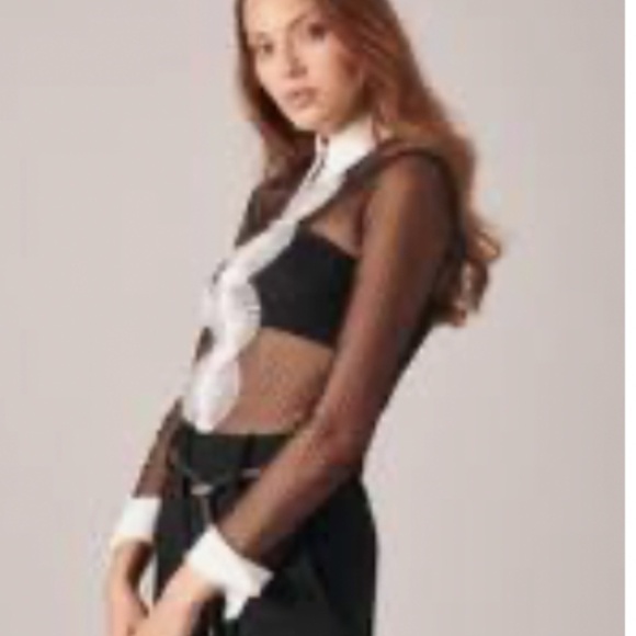 NEW Anne Fontaine LEOPOLDINE Black Sheer Lace Blouse - Size 44 (US 12) - Picture 5 of 15